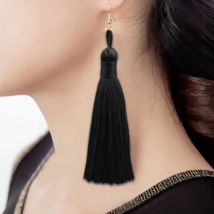 3 Paia di Orecchini Lunghi con Nappe Boho Donna (Nero) - Immagine 1