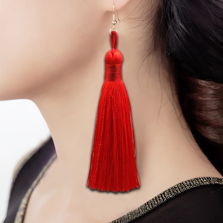 3 Paia Orecchini Lunghi con Nappe Boho Donna (Rosso) - Immagine 1