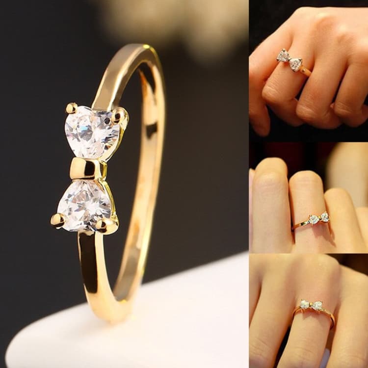 3 Pezzi Anelli Donna Moda Fiocco Cristallo Cubic Zirconia (oro) - Immagine 1