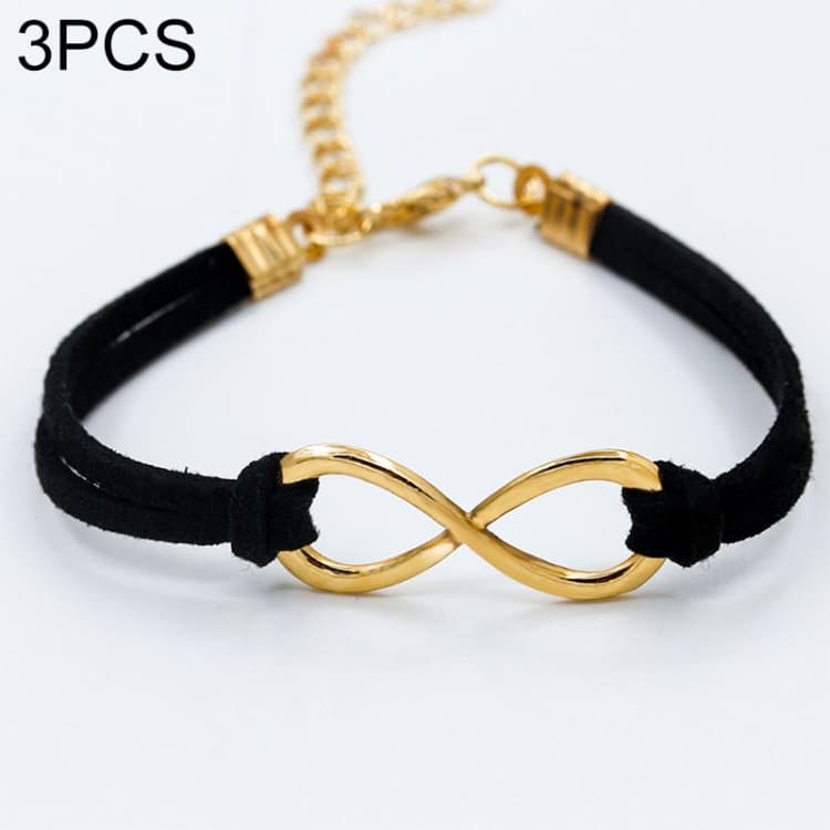 3 Pezzi Braccialetti in Corda Moda Donna Parola Simbolo 8 (nero) - Immagine 1