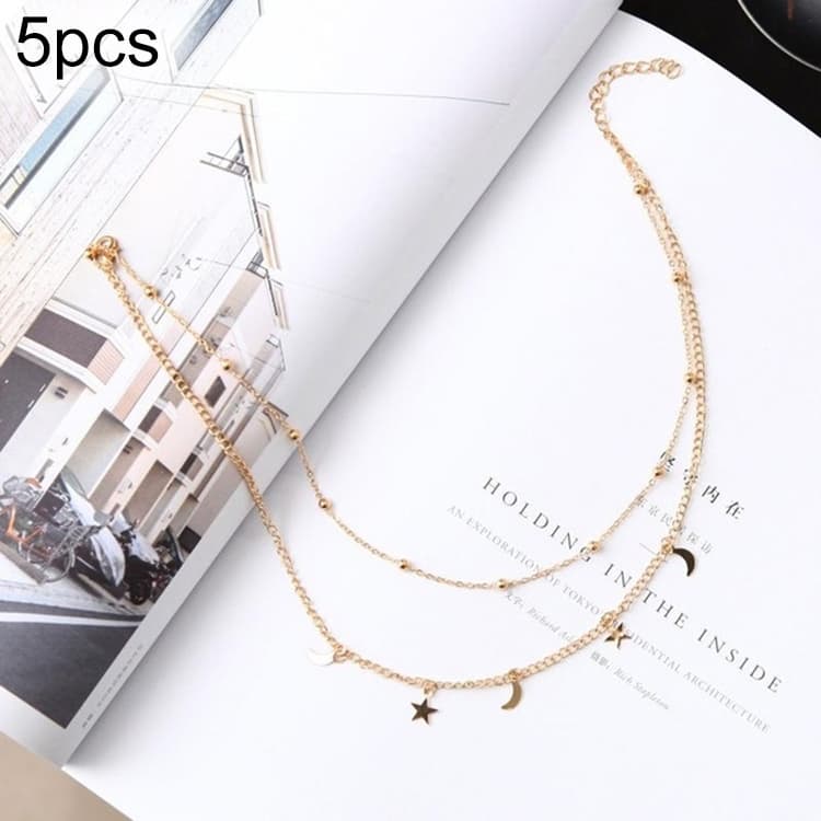 5 PZ Collana corta a doppia luna e stella semplice (Oro) - Immagine 1
