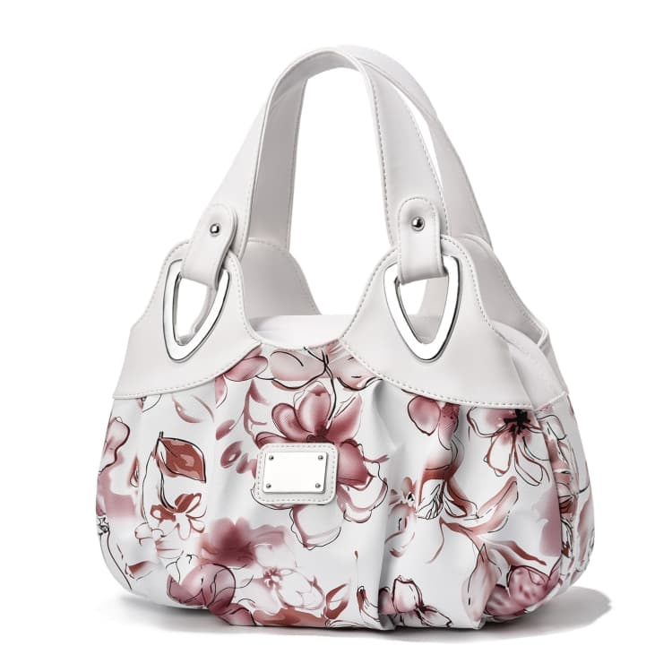 722 Women Soft Leather Handbag(White Handle Ink Flower) - Immagine 1