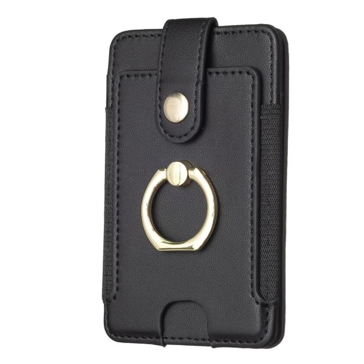 BFK03 Metal Ring Card Bag Mobile Phone Back Sticker(Black) - Immagine 1