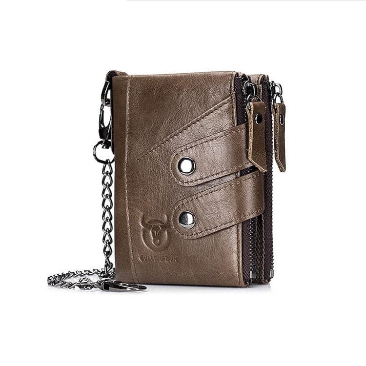 BULL CAPTAIN  Leather Three-fold Zipper Wallet For Men(Brown) - Immagine 1