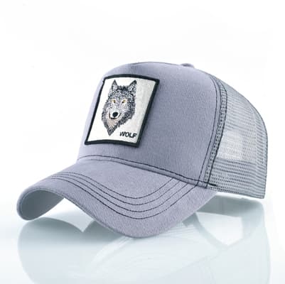 Berretto da baseball in cotone ricamato con animale (lupo grigio) - Immagine 1