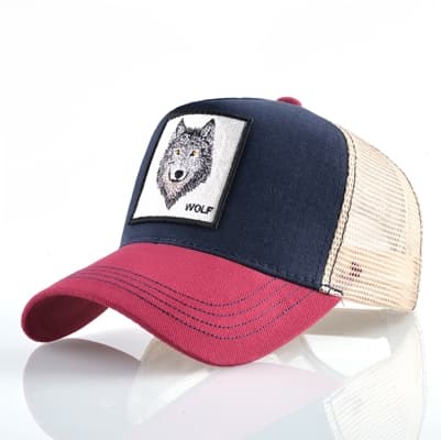 Berretto da baseball in cotone ricamato con animale (Lupo Rosso1) - Immagine 1