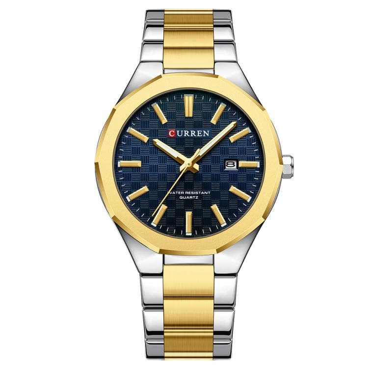 Curren Business Steel Band Calendar Men Quartz Watch(Gold Blue) - Immagine 1
