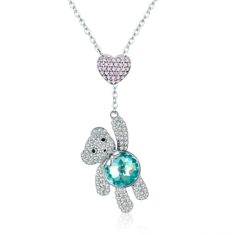 Collana con orsetto carino in argento sterling S925 placcato oro rosa e zircone - Immagine 1