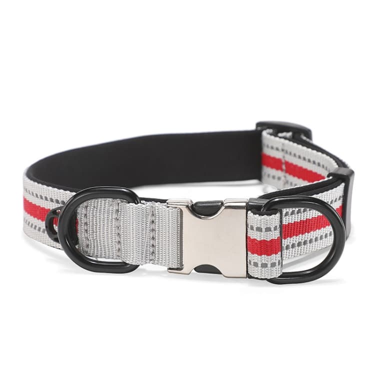 Collare riflettente in nylon per cani, specifica: M (fibbia argento rossa) - Immagine 1
