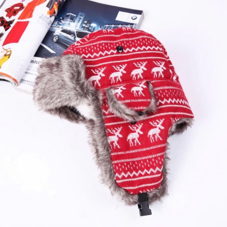 Cappello Bomber Caldo con Protezione dal Freddo e Motivo Fawn (Rosso) - Immagine 1