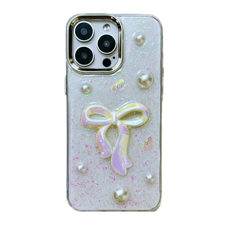 For iPhone 16 3D Bow Pearl Love Flower TPU Phone Case(Pearl Bow) - Immagine 1