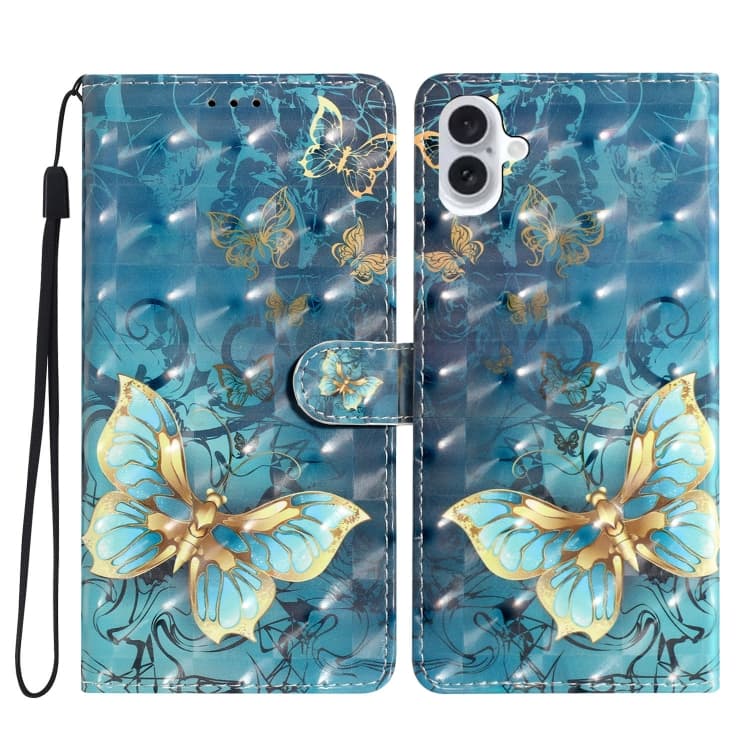 For iPhone 16 3D Pattern Leather Phone Case(3D Butterfly) - Immagine 1