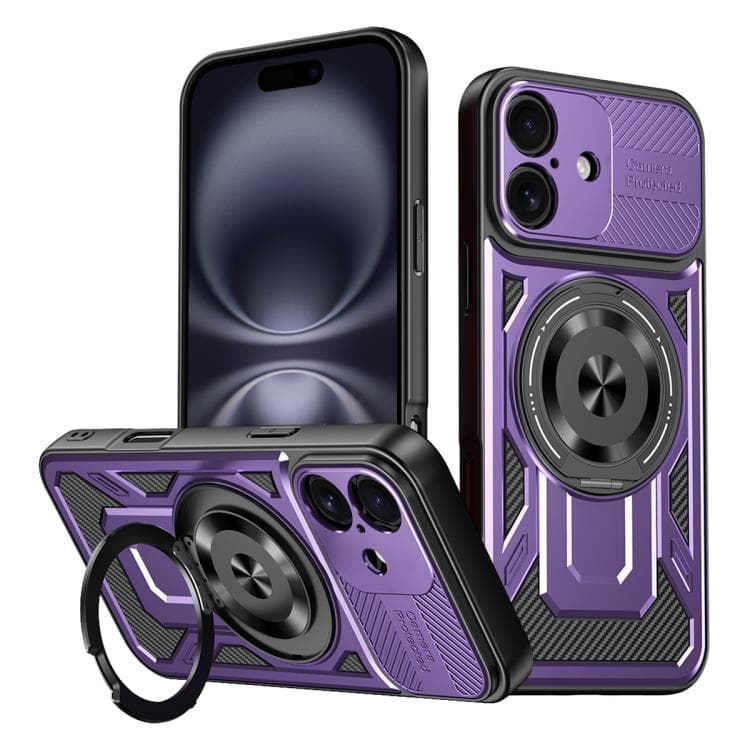For iPhone 16 Armor Rotating Holder MagSafe Phone Case(Purple) - Immagine 1