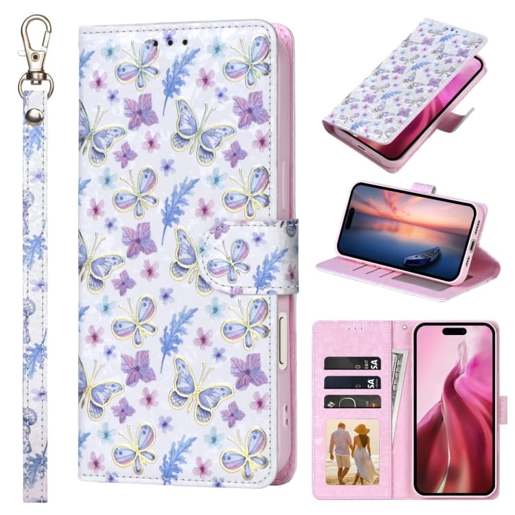 For iPhone 16 Bronzing Painting RFID Leather Case(Pansies) - Immagine 1