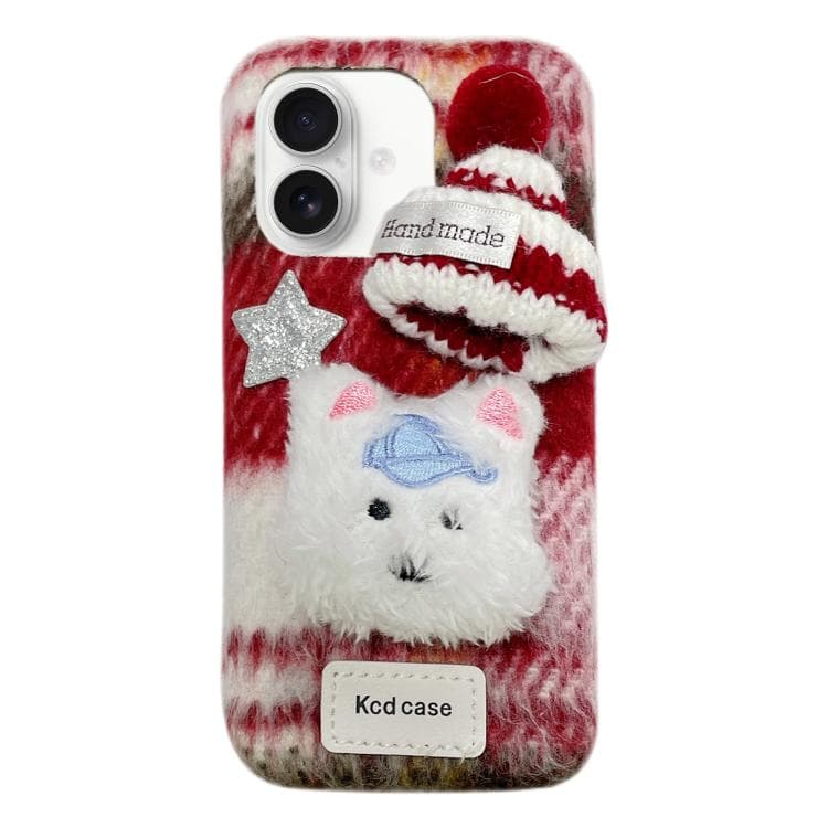 For iPhone 16 Cartoon Dog Plush Phone Case(Red) - Immagine 1
