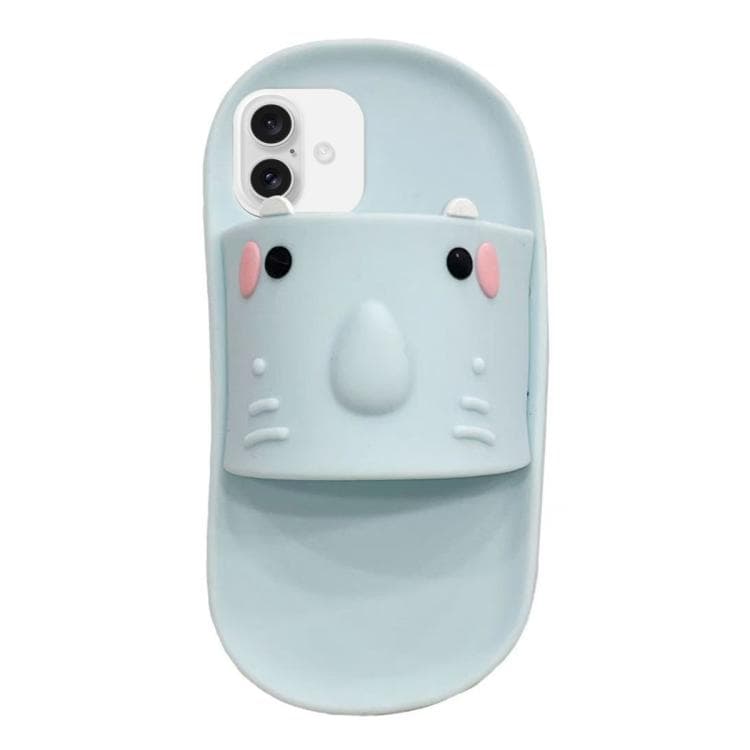For iPhone 16 Cartoon Slipper Design Silicone Phone Case(Blue) - Immagine 1