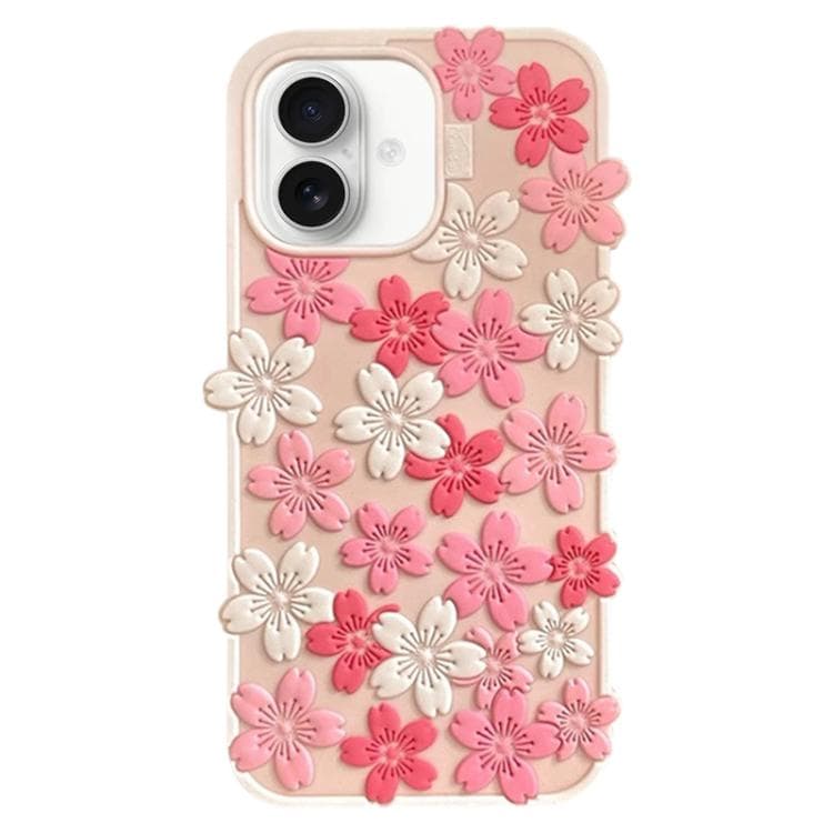 For iPhone 16 Cherry Blossoms Silicone Phone Case(Pink) - Immagine 1