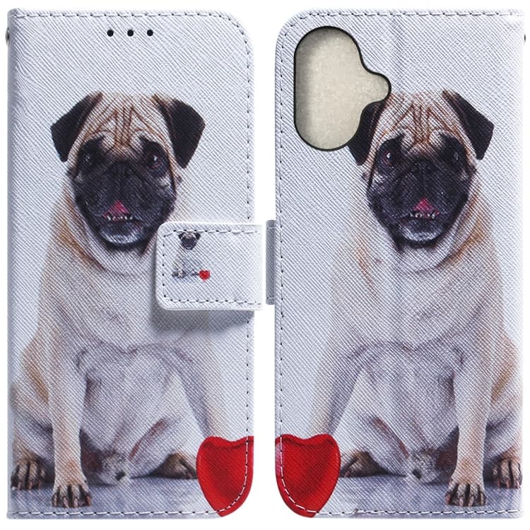 For iPhone 16 Coloured Drawing Flip Leather Phone Case(Pug) - Immagine 1