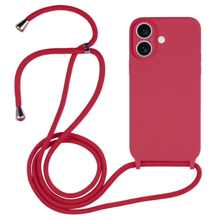 For iPhone 16 Crossbody Lanyard Liquid Silicone Case(Rose Red) - Immagine 1