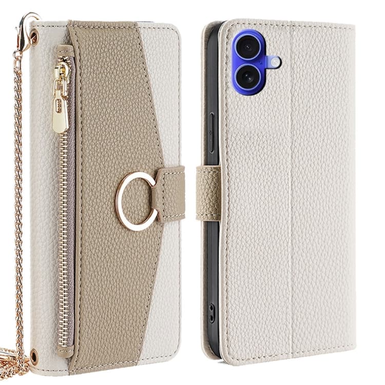 For iPhone 16 Crossbody Litchi Texture Leather Phone Case(White) - Immagine 1