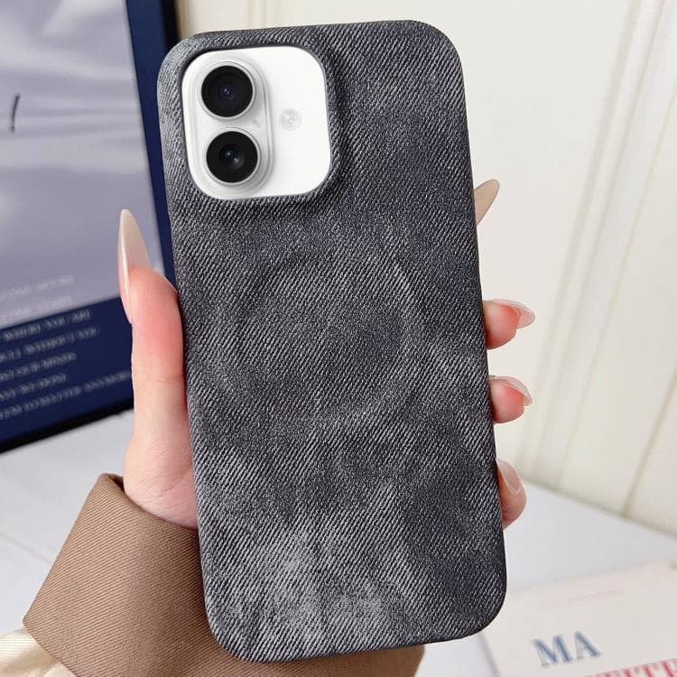 For iPhone 16 Denim MagSafe Magnetic PC + PU Phone Case(Dark Grey) - Immagine 1