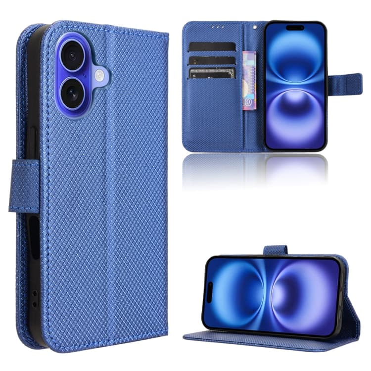 For iPhone 16 Diamond Texture Leather Phone Case(Blue) - Immagine 1
