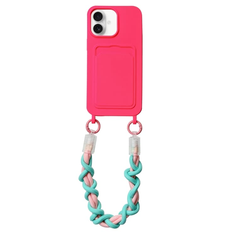 For iPhone 16 Dopamine Card Slot Phone Case with Lanyard(Pink) - Immagine 1