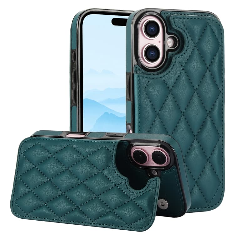 For iPhone 16 Double Buckle Rhombic PU Leather Phone Case(Green) - Immagine 1