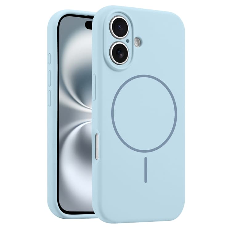 For iPhone 16 Fine Hole Liquid Silicone MagSafe Phone Case(Blue) - Immagine 1