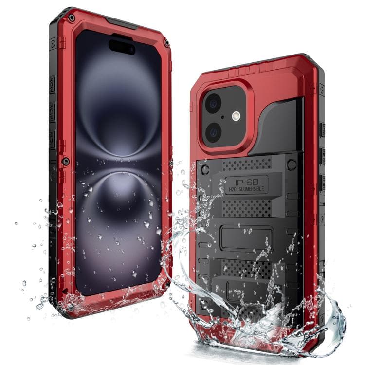 For iPhone 16 Four-proof Metal Hybrid Silicone Phone Case(Red) - Immagine 1