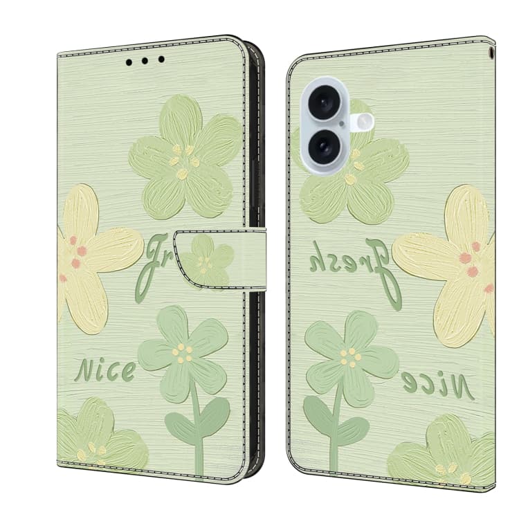 For iPhone 16 Fresh Painted Leather Phone Case(Fresh Flowers) - Immagine 1