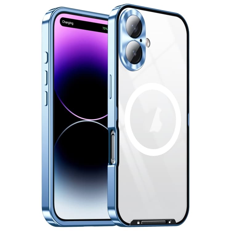 For iPhone 16 Frosted MagSafe Magnetic Metal Phone Case(Blue) - Immagine 1