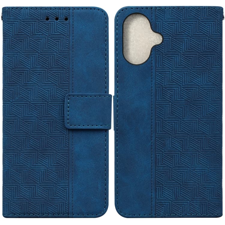 For iPhone 16 Geometric Embossed Leather Phone Case(Blue) - Immagine 1