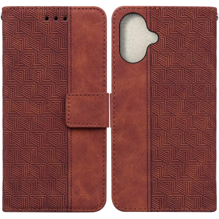 For iPhone 16 Geometric Embossed Leather Phone Case(Brown) - Immagine 1