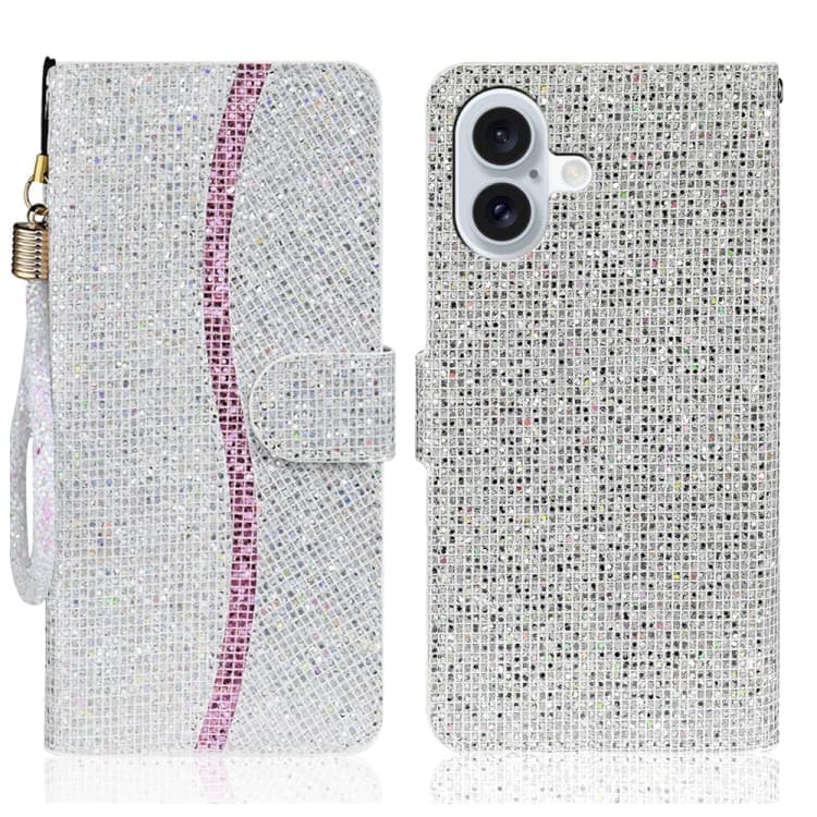 For iPhone 16 Glitter Powder Filp Leather Phone Case(Silver) - Immagine 1