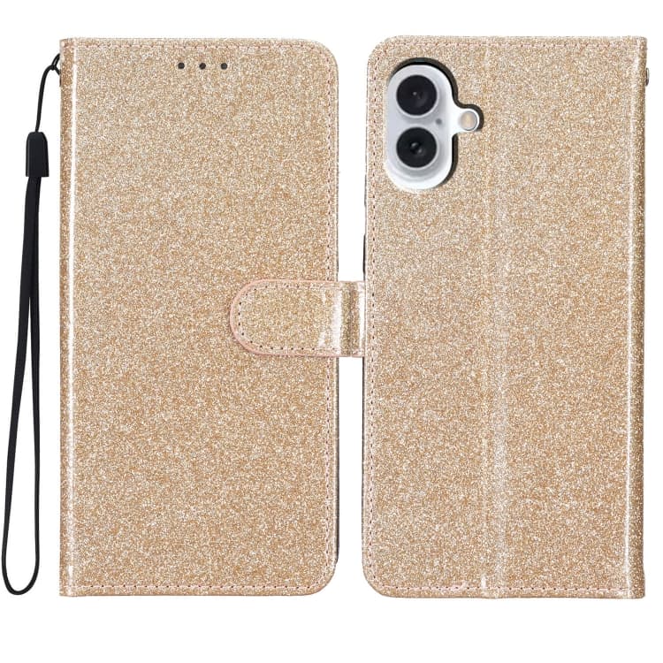 For iPhone 16 Glitter Powder Flip Leather Phone Case(Gold) - Immagine 1