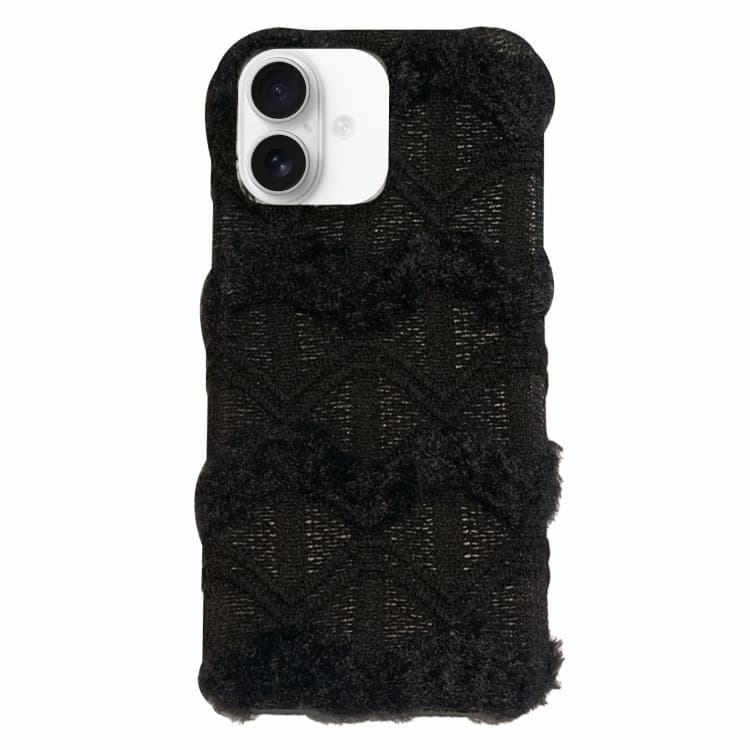 For iPhone 16 Lace Striped Plush TPU Phone Case(Black) - Immagine 1