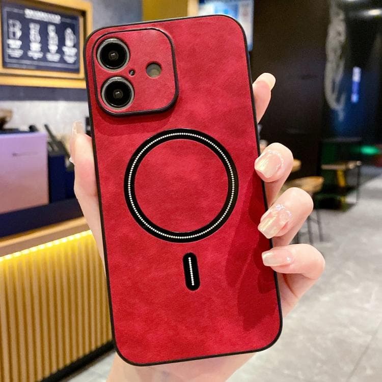 For iPhone 16 Lambskin Faux Leather Magnetic Phone Case(Red) - Immagine 1
