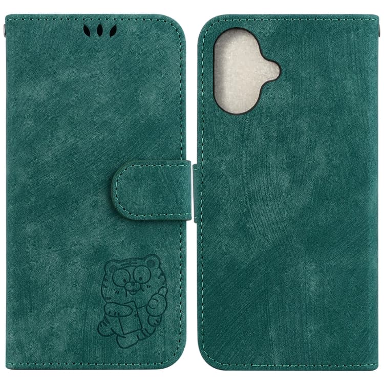 For iPhone 16 Little Tiger Embossed Leather Phone Case(Green) - Immagine 1