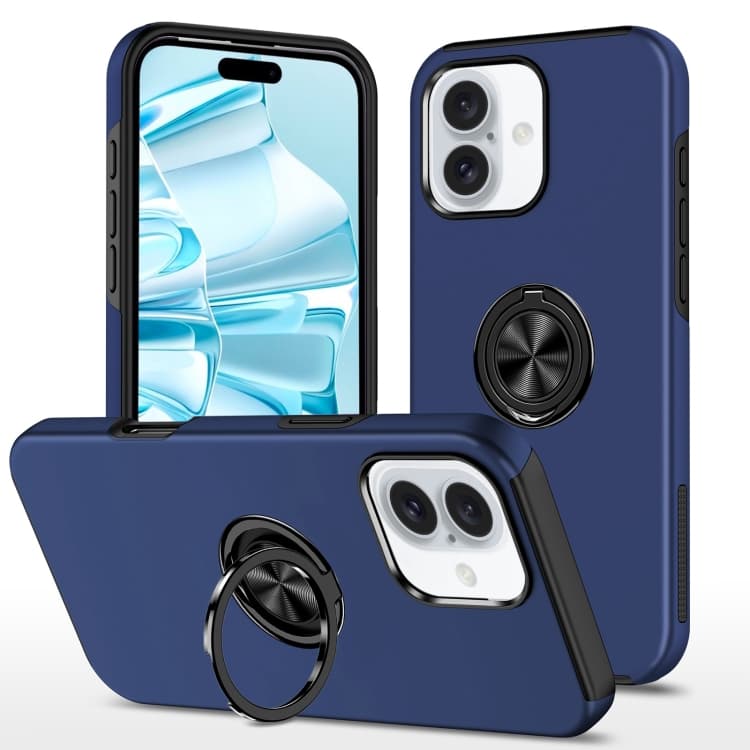 For iPhone 16 Magnetic Ring Holder Phone Case(Navy Blue) - Immagine 1