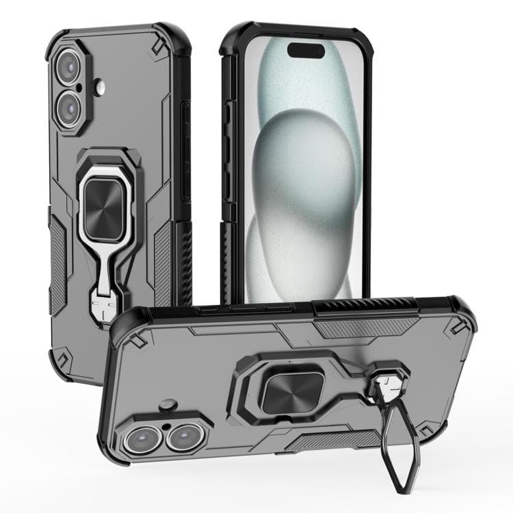 For iPhone 16 Metal Kickstand TPU Hybrid PC Phone Case(Black) - Immagine 1