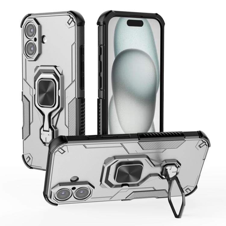 For iPhone 16 Metal Kickstand TPU Hybrid PC Phone Case(Grey) - Immagine 1