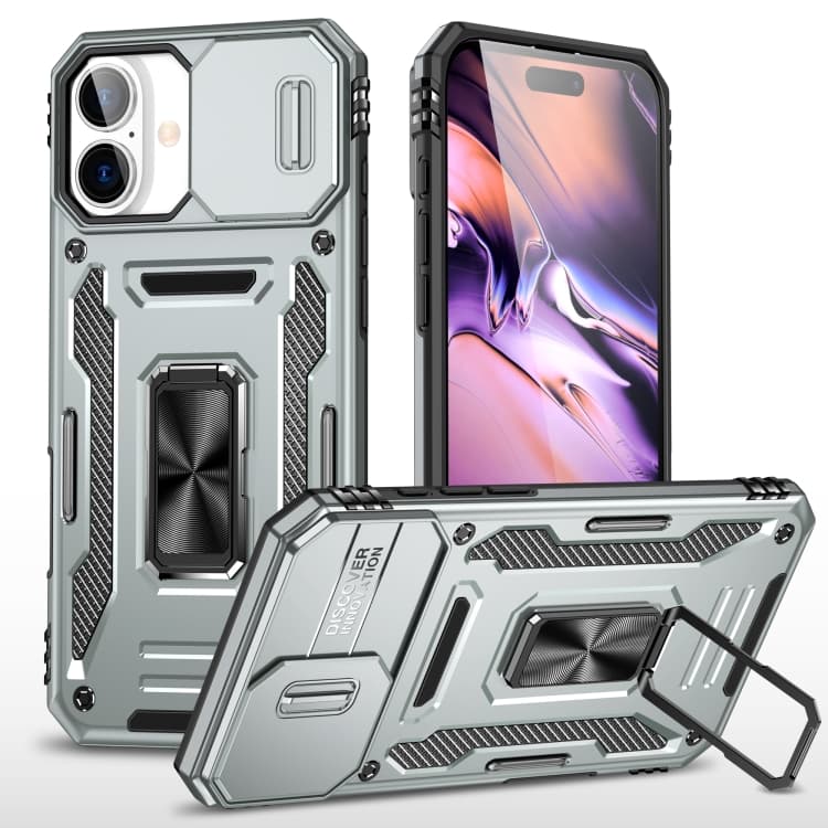 Custodia per iPhone 16 Plus con protezione per fotocamera in PC + TPU (Grigio) - Immagine 1