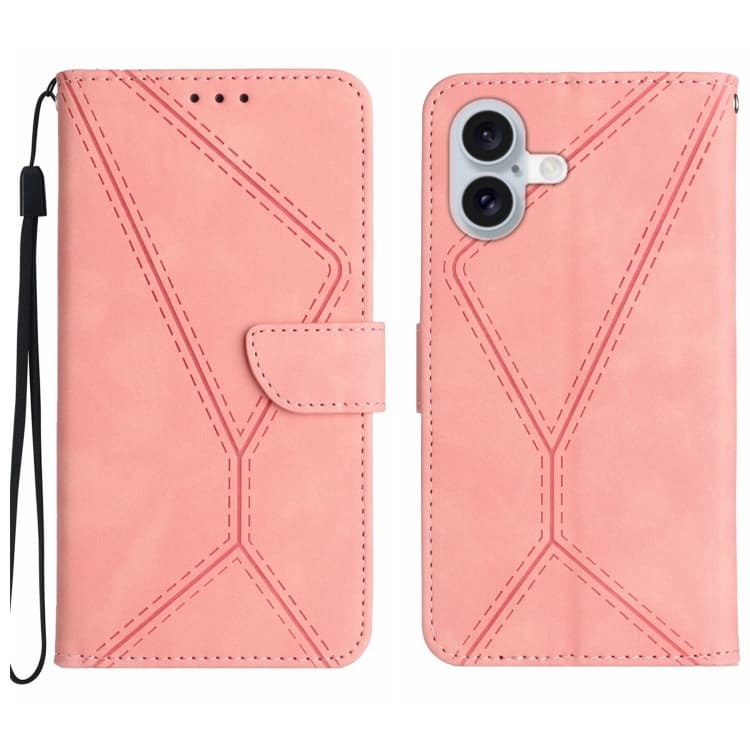 Custodia in pelle con cuciture a rilievo per iPhone 16 Plus (Rosa) - Immagine 1