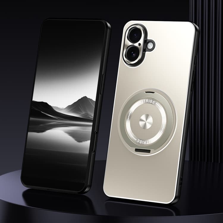 For iPhone 16 Rotating Holder Frosted Metal Phone Case(Titanium) - Immagine 1