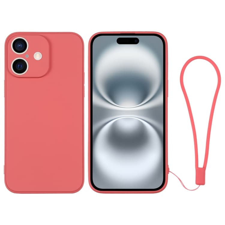 For iPhone 16 Silicone Phone Case with Wrist Strap(Orange Red) - Immagine 1