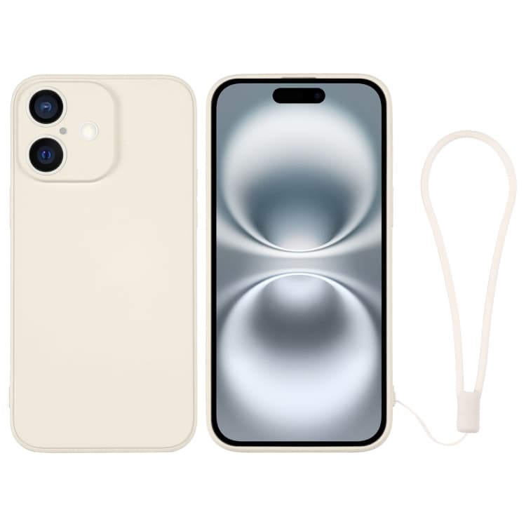 For iPhone 16 Silicone Phone Case with Wrist Strap(White) - Immagine 1