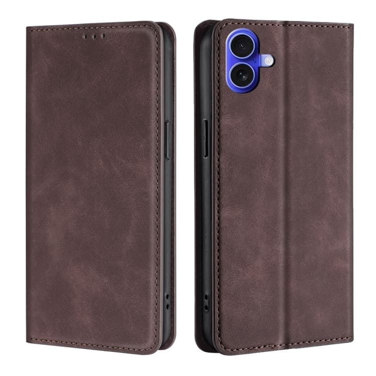 For iPhone 16 Skin Feel Magnetic Leather Phone Case(Dark Brown) - Immagine 1