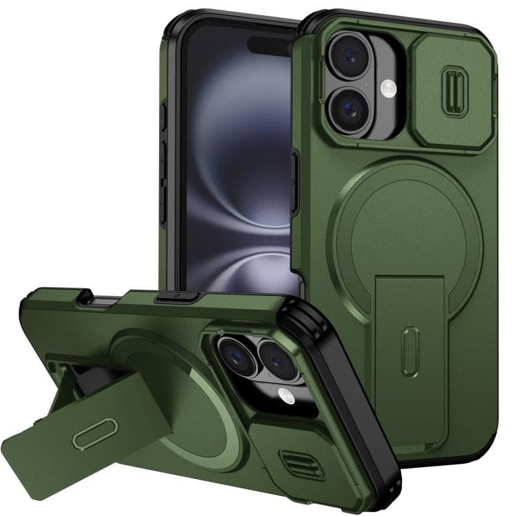 For iPhone 16 Sliding Camshield MagSafe Holder Phone Case(Green) - Immagine 1