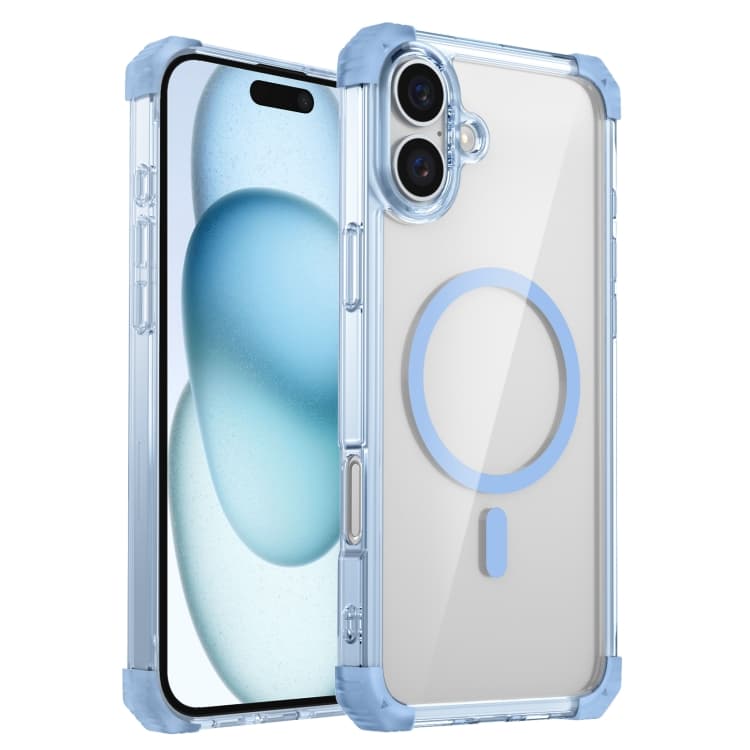 For iPhone 16 Transparent MagSafe Magnetic Phone Case(Blue) - Immagine 1